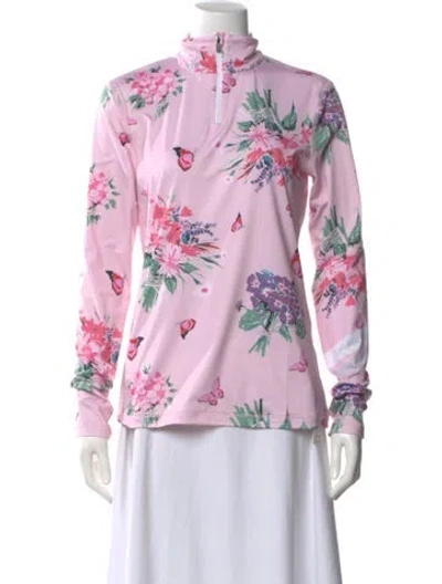 Pre-owned Bogner Fire + Ice X Loveshackfancy Floral Print Mock Neck Top W/ Tags In Pink
