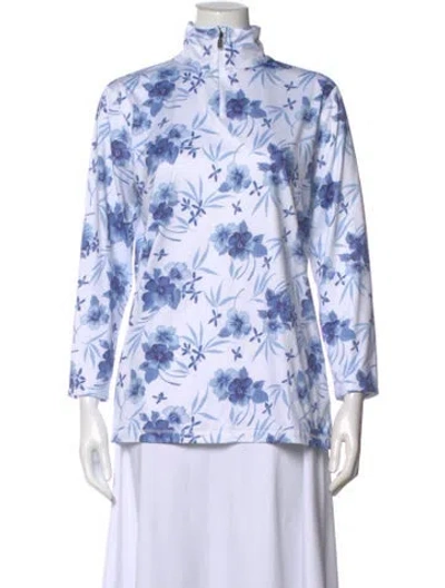 Pre-owned Bogner Fire + Ice X Loveshackfancy Floral Print Mock Neck Top In White