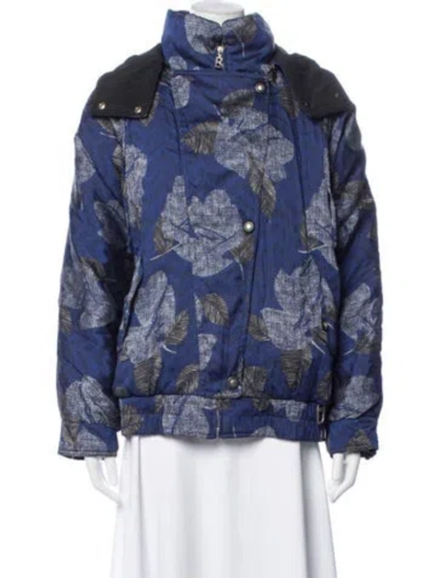 Pre-owned Bogner Floral Print Coat In Blue