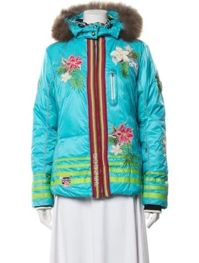Pre-owned Bogner Floral Print Down Jacket In Blue
