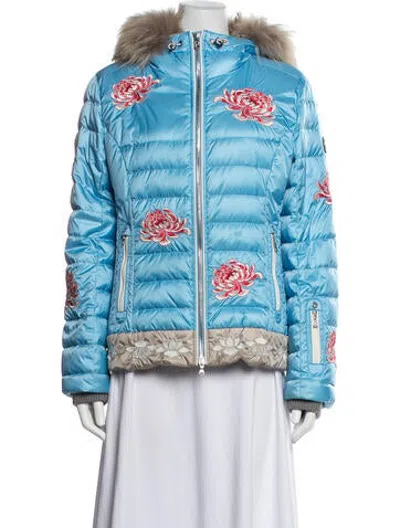 Pre-owned Bogner Floral Print Down Jacket In Blue