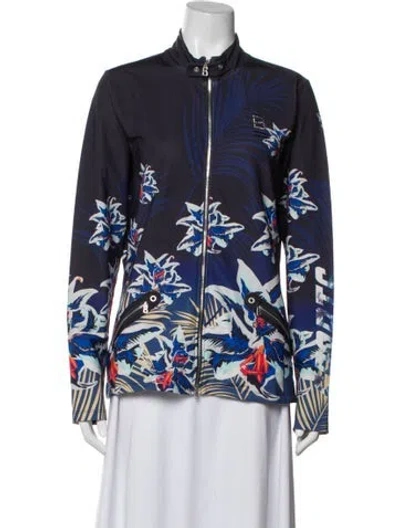 Pre-owned Bogner Floral Print Evening Jacket In Blue