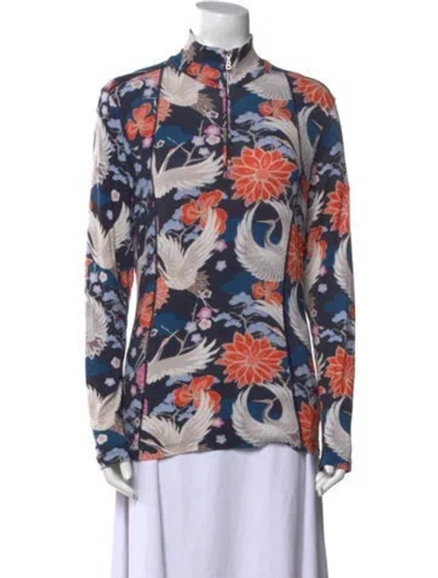 Pre-owned Bogner Floral Print Long Sleeve Button-up Top In Blue