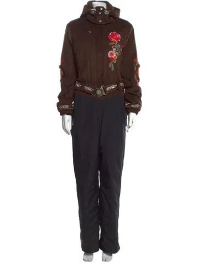 Pre-owned Bogner Floral Print Mock Neck Ski Suit In Black/brown