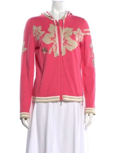 Pre-owned Bogner Floral Print Open Front Sweater In Pink