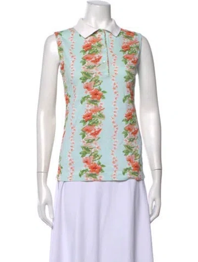 Pre-owned Bogner Floral Print Sleeveless Polo In White
