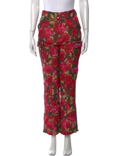 Pre-owned Bogner Floral Print Straight Leg Pants In Red