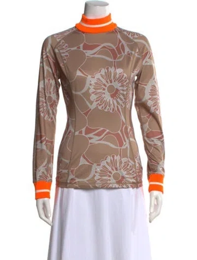 Pre-owned Bogner Floral Print Turtleneck Top In Brown
