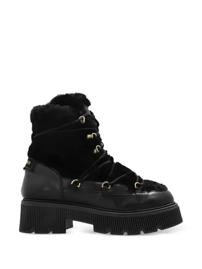Bogner Fur-panelled Logo-patch Ankle Boots In Black