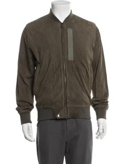Pre-owned Bogner Goat Leather Bomber Jacket In Green
