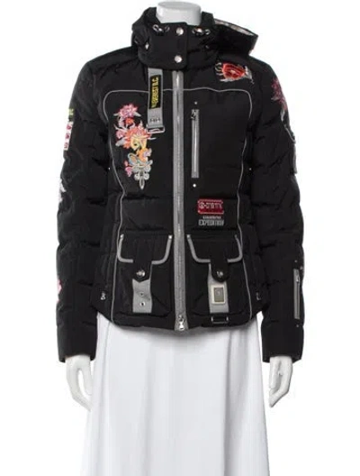 Pre-owned Bogner Graphic Print Down Coat In Black