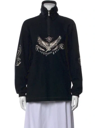 Pre-owned Bogner Graphic Print Mock Neck Sweater In Black