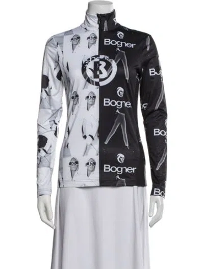Pre-owned Bogner Graphic Print Mock Neck Top In Black