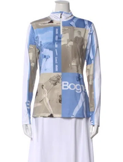 Pre-owned Bogner Graphic Print Mock Neck Top In Blue
