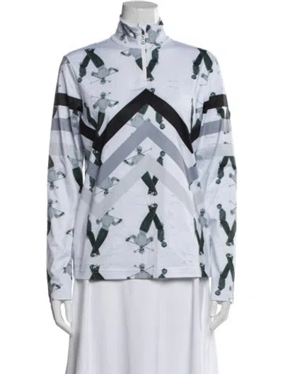 Pre-owned Bogner Graphic Print Mock Neck Top In Blue