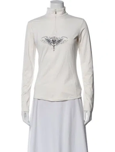 Pre-owned Bogner Graphic Print Mock Neck Top In White