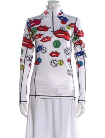 Pre-owned Bogner Graphic Print Mock Neck Top In White