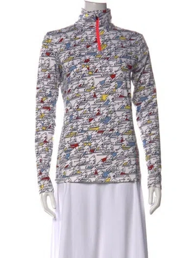 Pre-owned Bogner Graphic Print Mock Neck Top In White