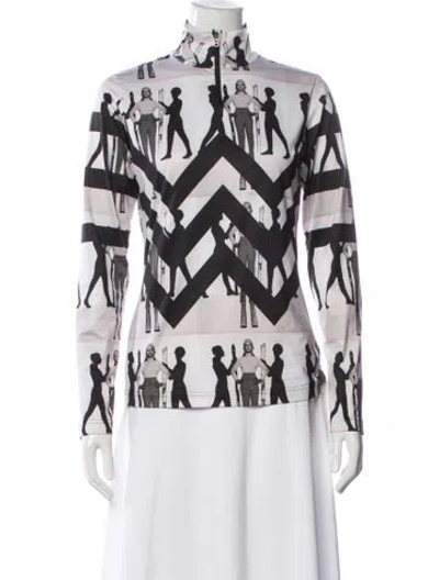 Pre-owned Bogner Graphic Print Mock Neck Top In White