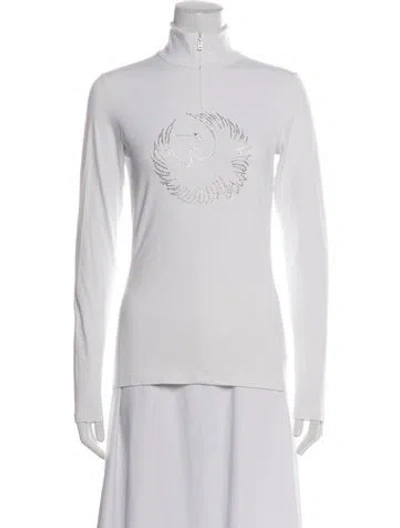 Pre-owned Bogner Graphic Print Mock Neck Top In White
