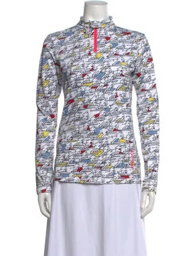 Pre-owned Bogner Graphic Print Mock Neck Top In White