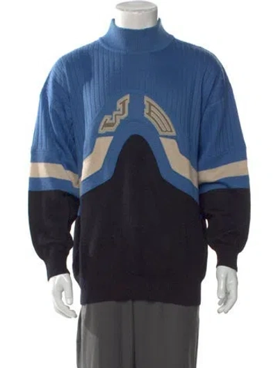 Pre-owned Bogner Graphic Print Turtleneck Pullover In Blue