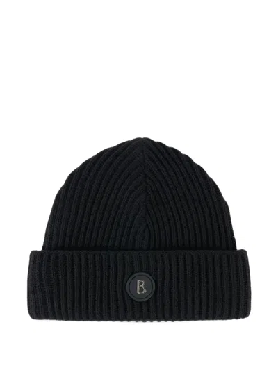 Bogner Gustav Logo-patch Ribbed Beanie Hat In Schwarz