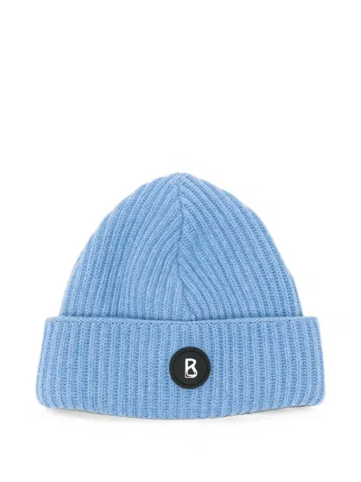 Bogner Gustav Logo-plaque Ribbed-knit Beanie Hat In Blue