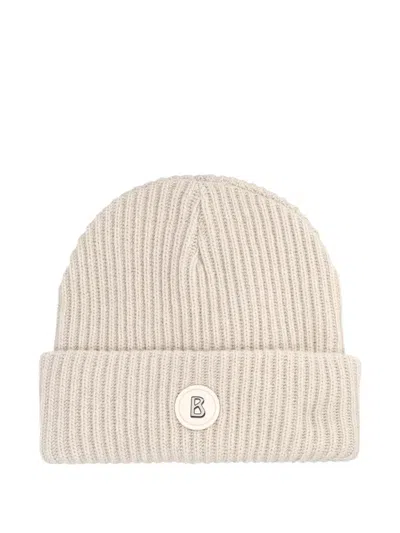 Bogner Gustav Ribbed Logo-patch Beanie In Brown