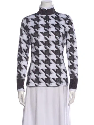 Pre-owned Bogner Houndstooth Print Mock Neck Top In Multi
