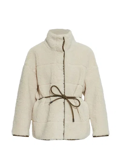 Bogner Kimberly Belted Faux-shearling Jacket In Neutral