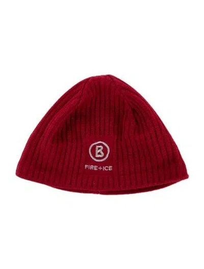 Pre-owned Bogner Knitted Embroidered Beanie In Red