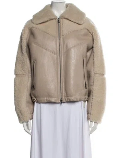 Pre-owned Bogner Lamb Leather Biker Jacket In Neutrals