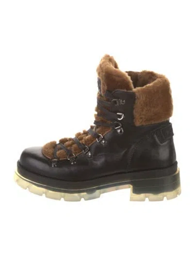 Pre-owned Bogner Leather Colorblock Pattern Combat Boots In Brown