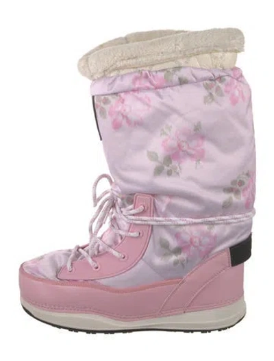 Pre-owned Bogner Leather Floral Print Lace-up Boots In Purple