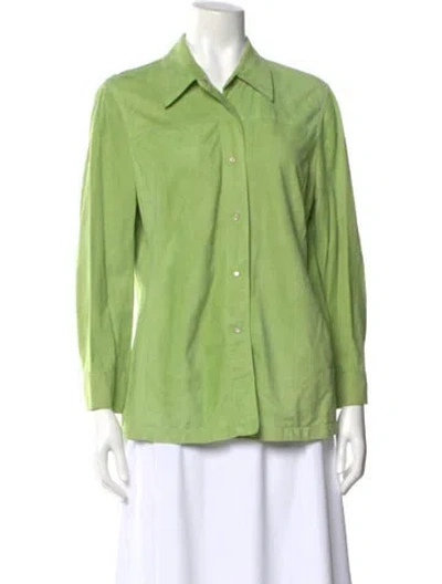 Pre-owned Bogner Leather Long Sleeve Button-up Top In Green