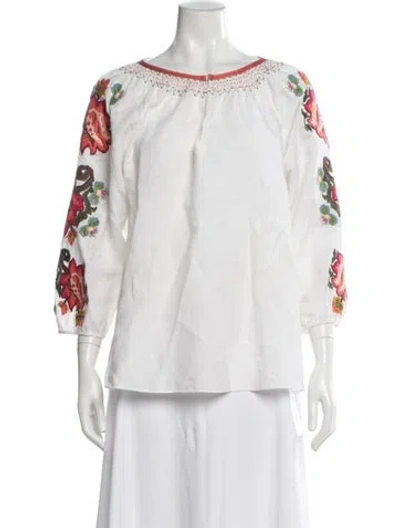 Pre-owned Bogner Linen Floral Print Top In Neutral