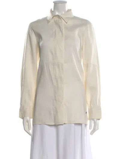Pre-owned Bogner Linen Long Sleeve Button-up Top In Neutral