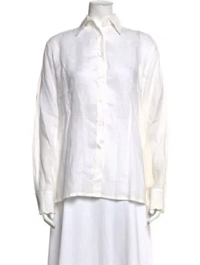 Pre-owned Bogner Linen Long Sleeve Button-up Top In White
