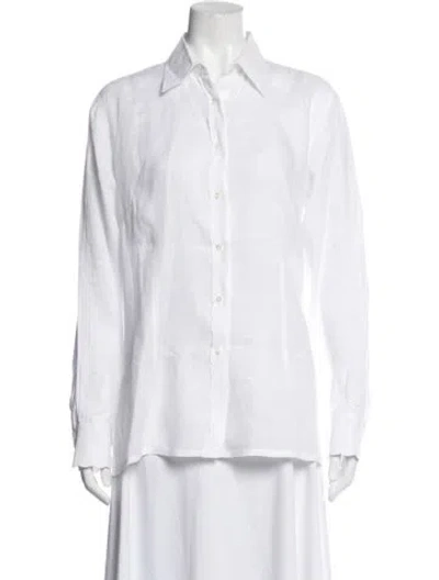 Pre-owned Bogner Linen Long Sleeve Button-up Top In White