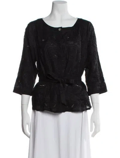 Pre-owned Bogner Linen Patterned Blouse In Black