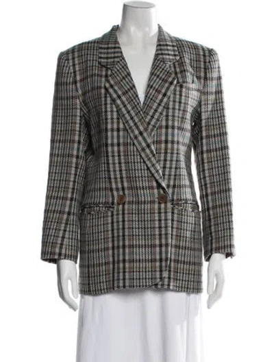 Pre-owned Bogner Linen Plaid Print Blazer In Multi