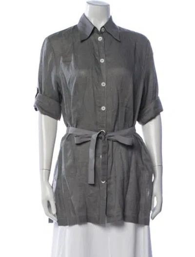 Pre-owned Bogner Linen Short Sleeve Button-up Top In Grey