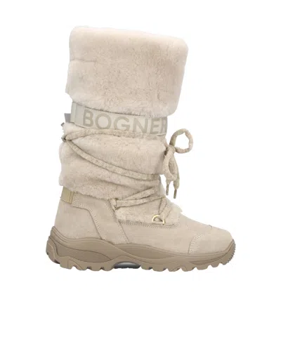 Bogner Logo Trim Faux-fur Boots In White