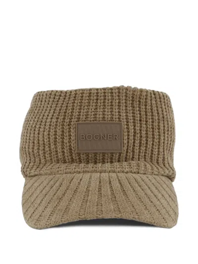 Bogner Logo-patch Ribbed-knit Visor In Brown