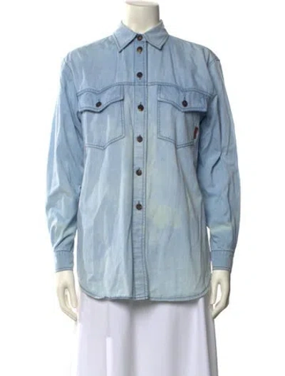 Pre-owned Bogner Long Sleeve Button-up Top In Blue