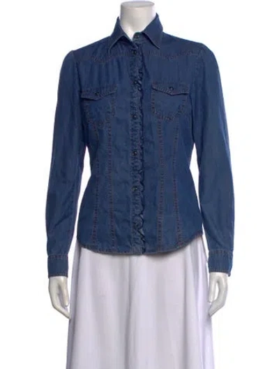 Pre-owned Bogner Long Sleeve Button-up Top In Blue
