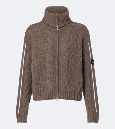 Bogner Lotta Cable-knit Wool-blend Zip-up Sweater In Brown