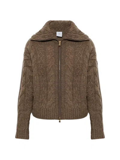 Bogner Lotta Cable-knit Zip-up Cardigan In Brown