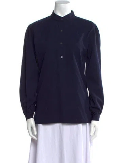 Pre-owned Bogner Mock Neck Long Sleeve Button-up Top In Blue